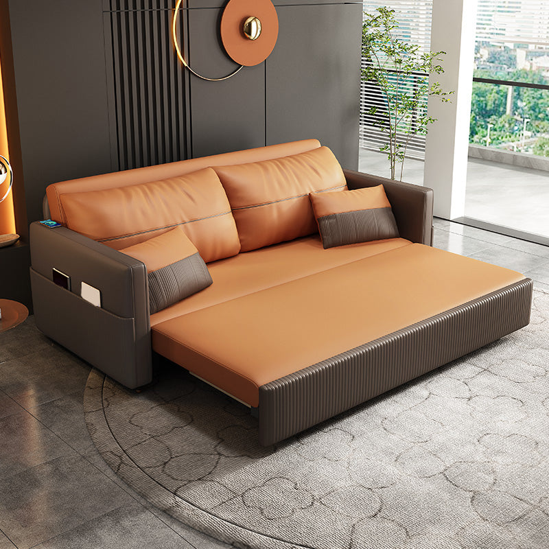 Contemporary Futon Sofa Bed with Storage Pillow Back Square Arms Sleeper Sofa