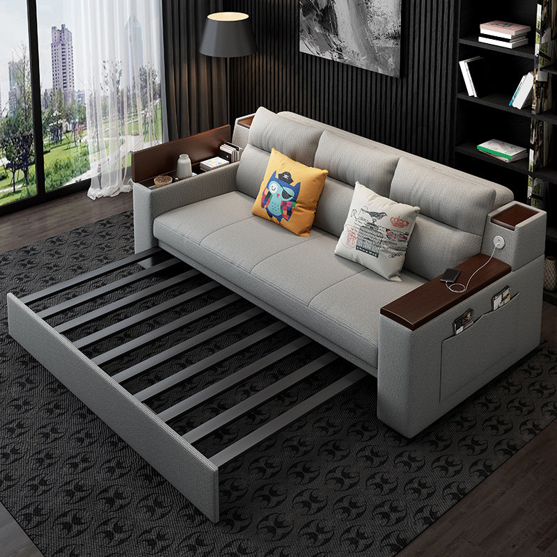 Contemporary Futon Sleeper Sofa Square Arms Futon and Mattress with Storage