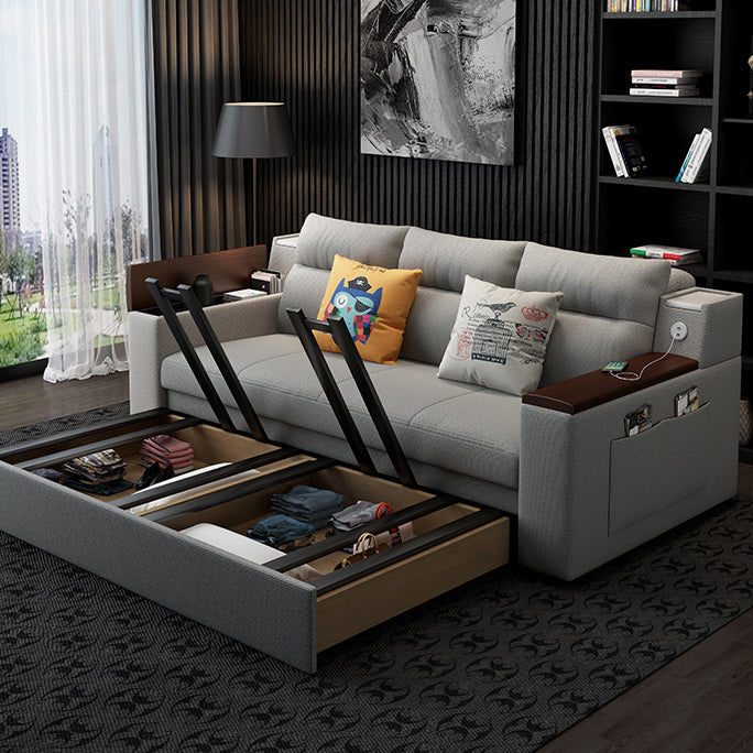 Contemporary Futon Sleeper Sofa Square Arms Futon and Mattress with Storage