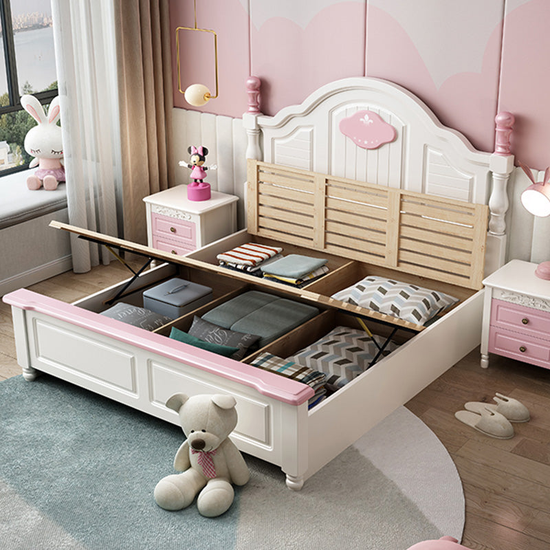 Contemporary Kids Bed Solid Wood White Headboard Princess Panel Mattress