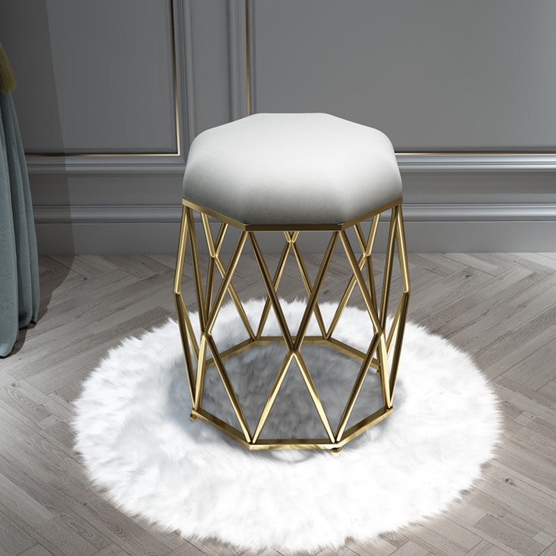 Luxury Ottoman Velvet Upholstered Solid Color Tear Resistant Round Ottoman with Metal Legs