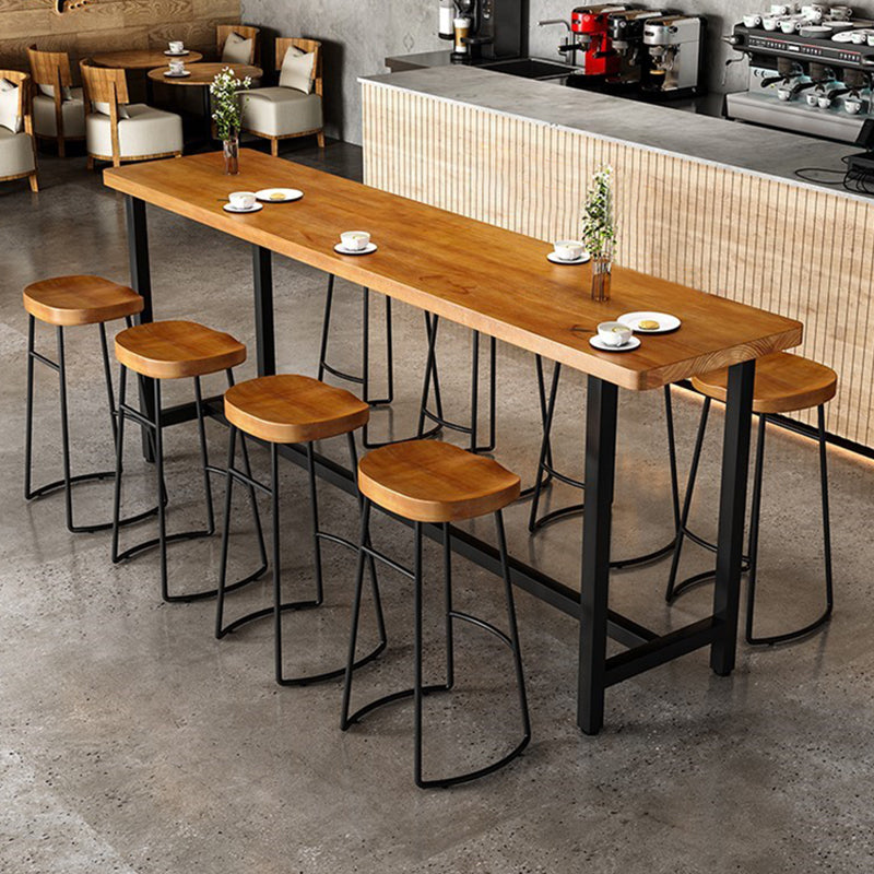 Metal Frame Industrial Bistro Table Brown Pine Wood Top Bar Table