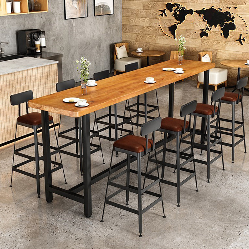 Metal Frame Industrial Bistro Table Brown Pine Wood Top Bar Table