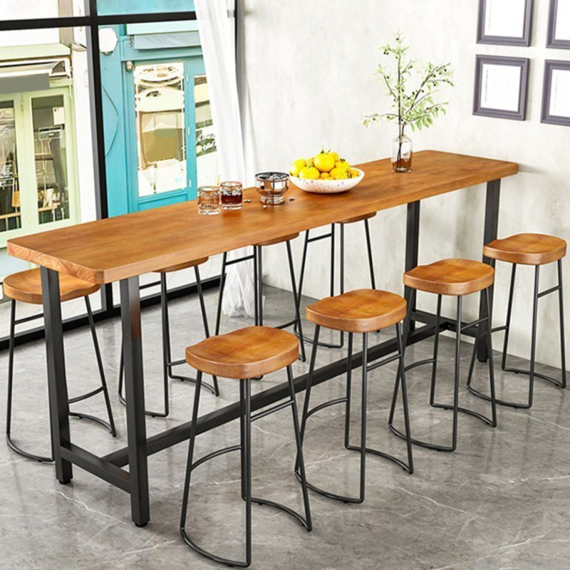 Metal Frame Industrial Bistro Table Brown Pine Wood Top Bar Table