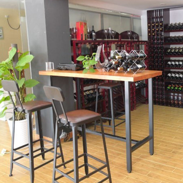 Metal Frame Industrial Bistro Table Brown Pine Wood Top Bar Table