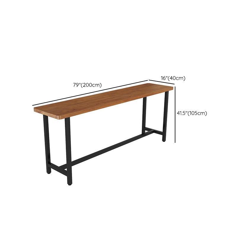 Metal Frame Industrial Bistro Table Brown Pine Wood Top Bar Table