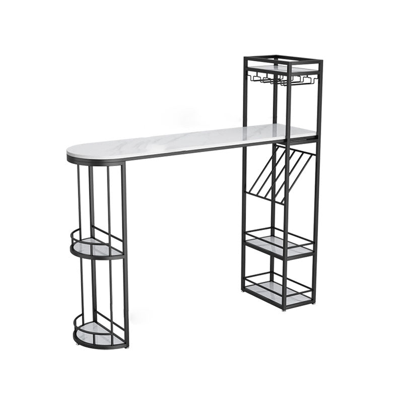 White Stone Bar Table with Storage Modern Specialty Pub Table for Dining Room