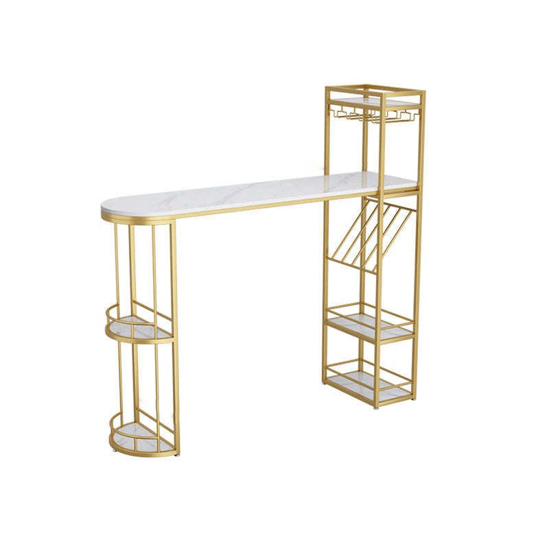 White Stone Bar Table with Storage Modern Specialty Pub Table for Dining Room