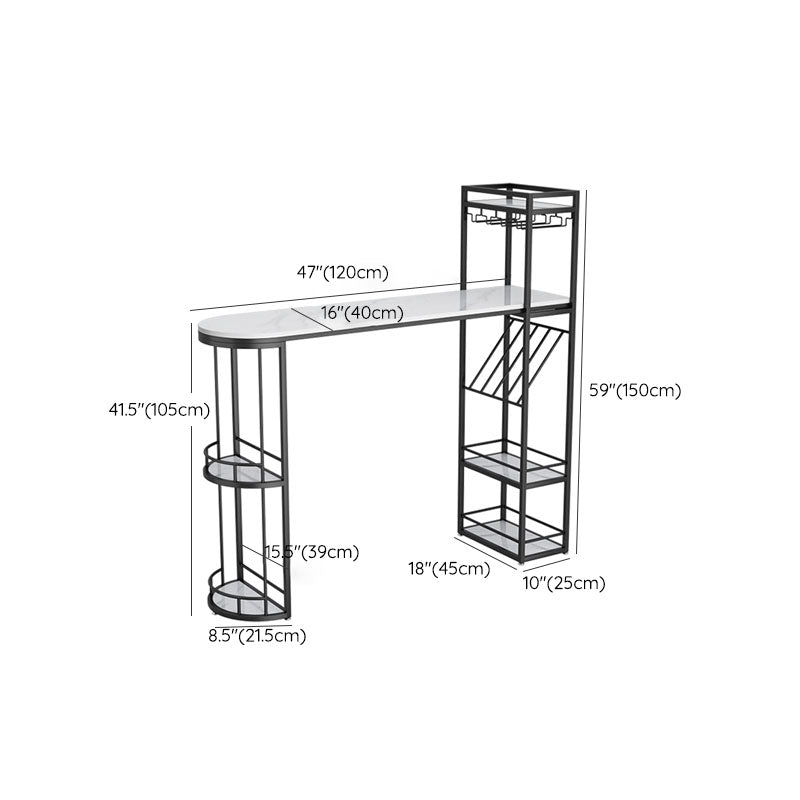 White Stone Bar Table with Storage Modern Specialty Pub Table for Dining Room