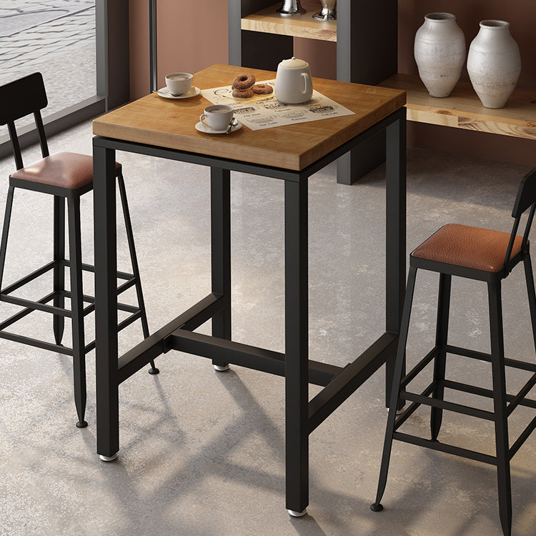 Industrial Indoor Bar Dining Table Square Metal and Wood Bar Table