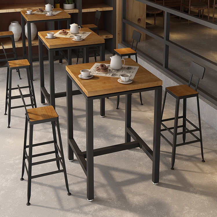 Industrial Indoor Bar Dining Table Square Metal and Wood Bar Table