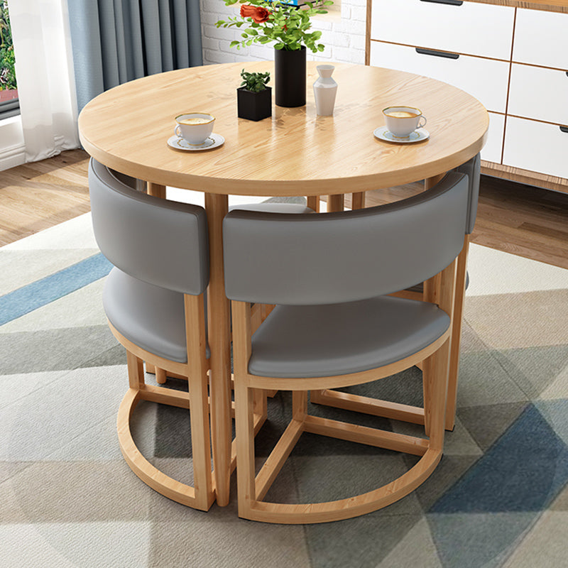 Natural Finish Round Dining Table Modern Dinette Table with 4 Legs