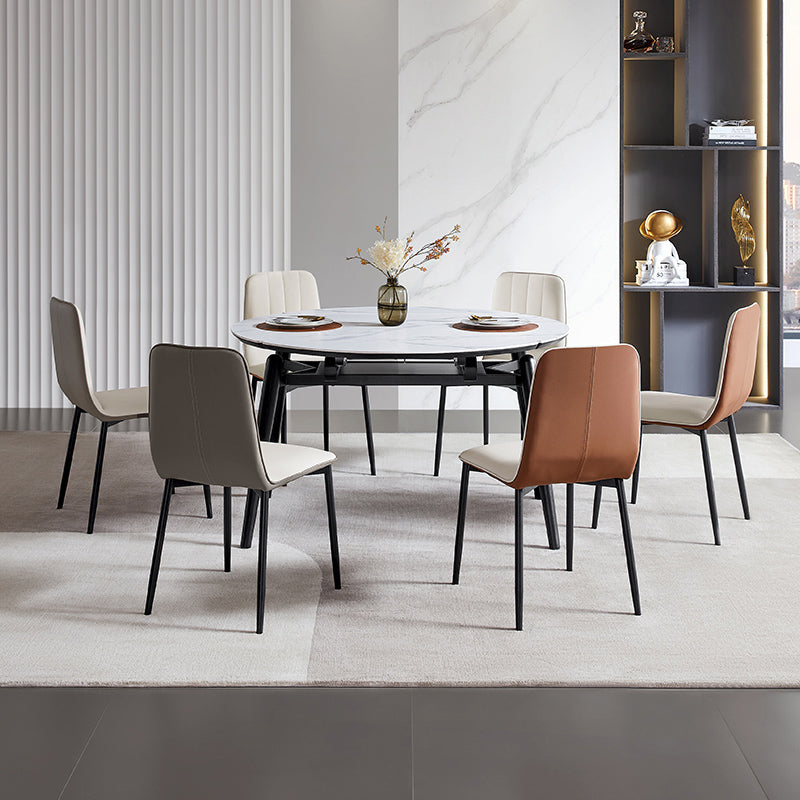Stone Top Dinette Table with Black Legs Modern Round Dining Table
