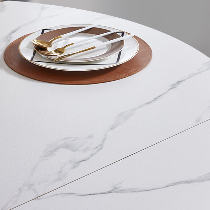 Stone Top Dinette Table with Black Legs Modern Round Dining Table