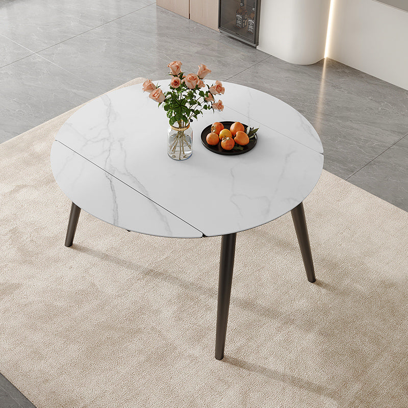 Stone Top Dinette Table with Black Legs Modern Round Dining Table