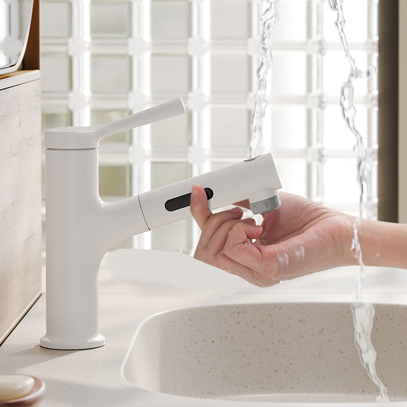 Vessel Sink Bathroom Faucet Lever Handle Low Arc with Pull down Sprayer