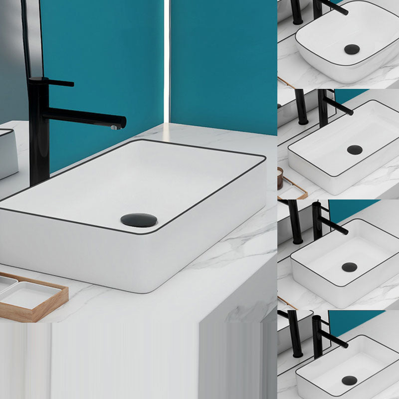 Bathroom Sink Ceramic Black Edging Anti-spill Rectangular Rod Single Handle Faucet Sink