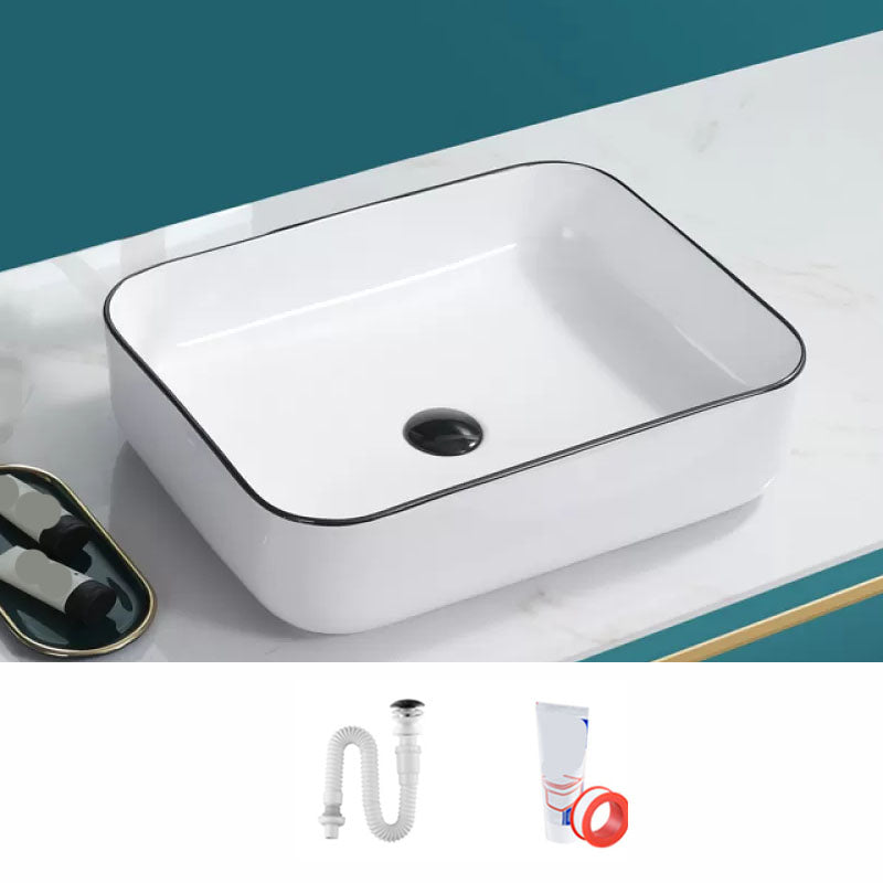 Bathroom Sink Ceramic Black Edging Anti-spill Rectangular Rod Single Handle Faucet Sink