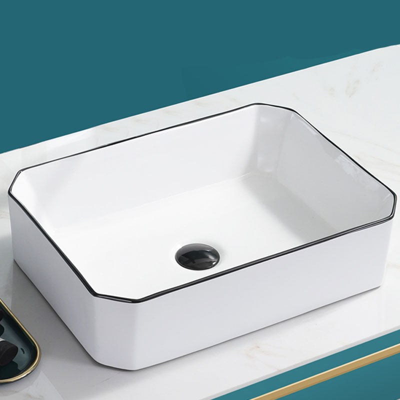 Bathroom Sink Ceramic Black Edging Anti-spill Rectangular Rod Single Handle Faucet Sink