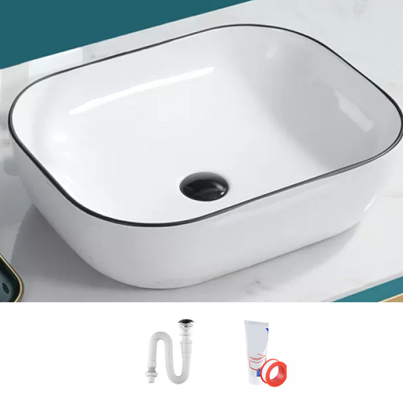Bathroom Sink Ceramic Black Edging Anti-spill Rectangular Rod Single Handle Faucet Sink