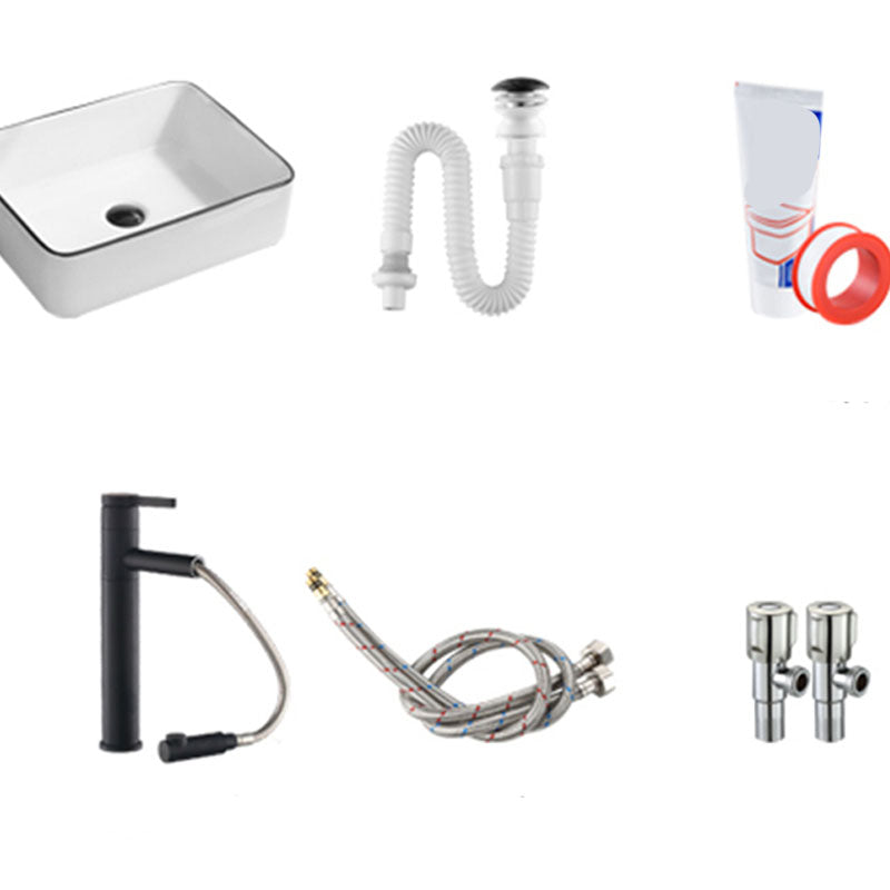 Bathroom Sink Ceramic Black Edging Anti-spill Rectangular Rod Single Handle Faucet Sink