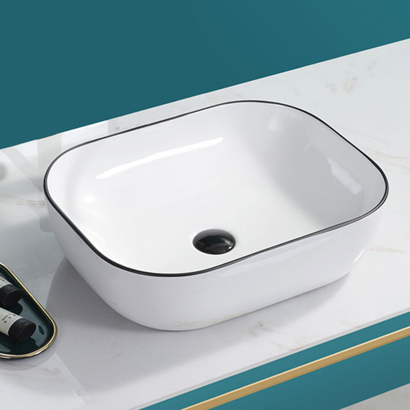 Bathroom Sink Ceramic Black Edging Anti-spill Rectangular Rod Single Handle Faucet Sink