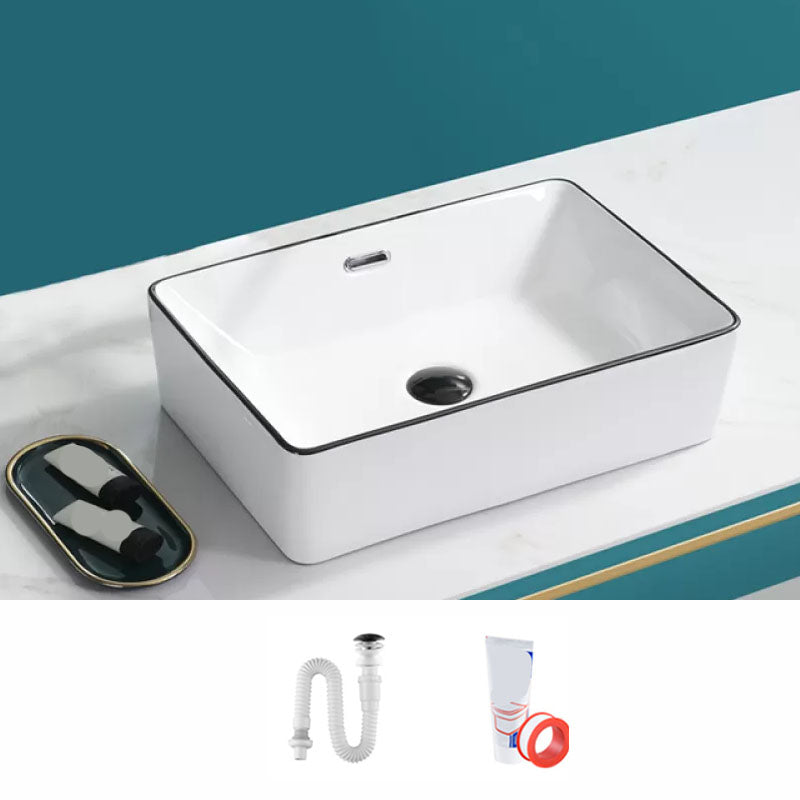 Bathroom Sink Ceramic Black Edging Anti-spill Rectangular Rod Single Handle Faucet Sink