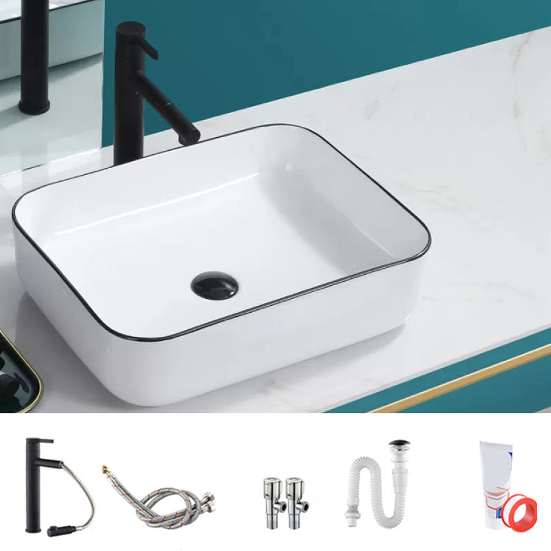 Bathroom Sink Ceramic Black Edging Anti-spill Rectangular Rod Single Handle Faucet Sink