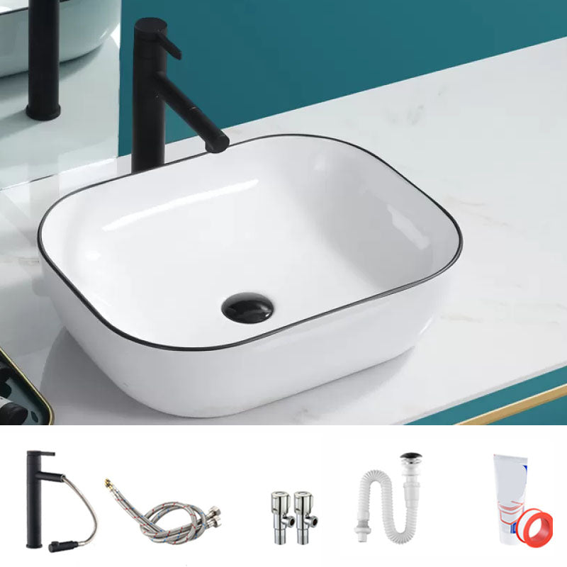 Bathroom Sink Ceramic Black Edging Anti-spill Rectangular Rod Single Handle Faucet Sink