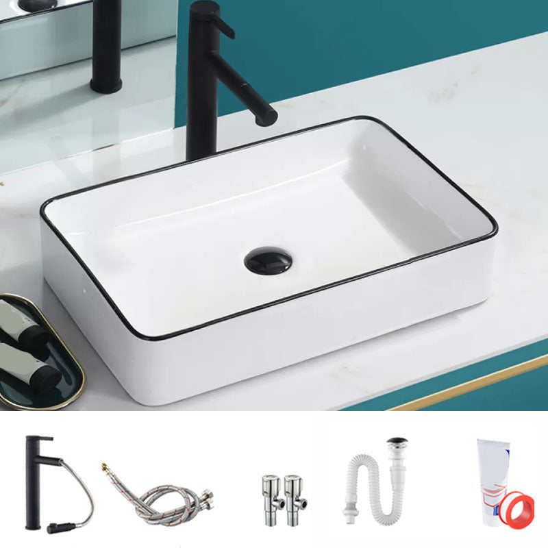 Bathroom Sink Ceramic Black Edging Anti-spill Rectangular Rod Single Handle Faucet Sink