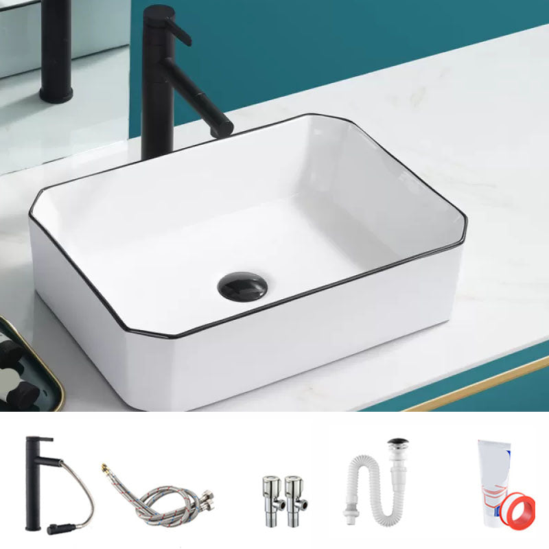 Bathroom Sink Ceramic Black Edging Anti-spill Rectangular Rod Single Handle Faucet Sink