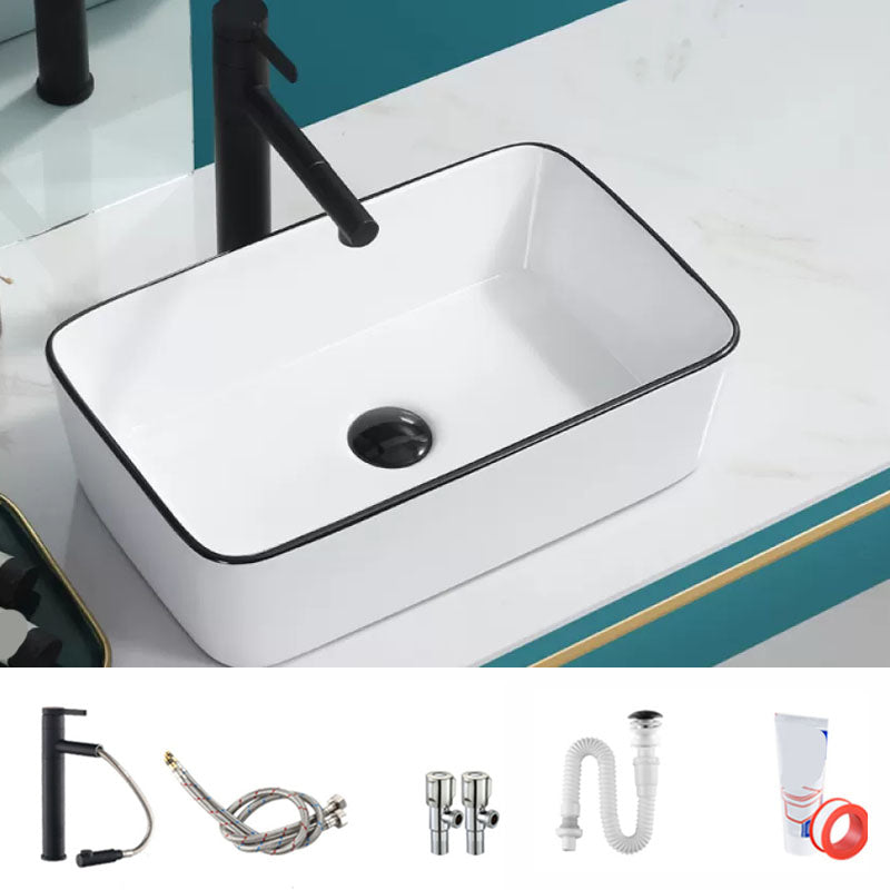 Bathroom Sink Ceramic Black Edging Anti-spill Rectangular Rod Single Handle Faucet Sink