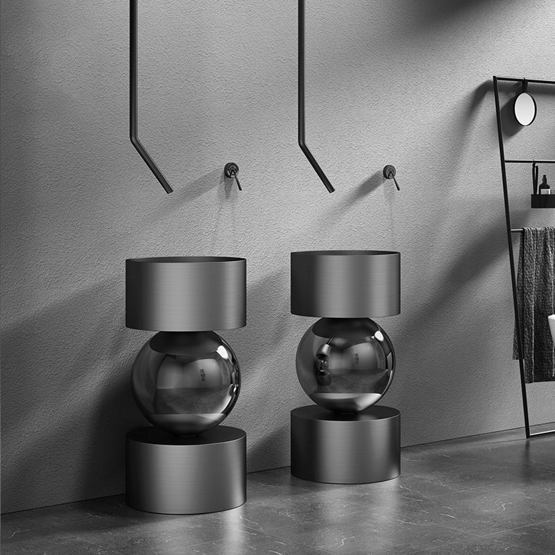Contemporary Bathroom Sink with Pop-Up Drain Metal Round Pedestal Bathroom Sink