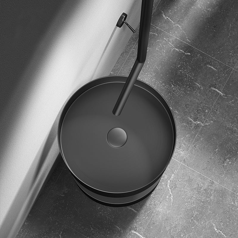 Contemporary Bathroom Sink with Pop-Up Drain Metal Round Pedestal Bathroom Sink