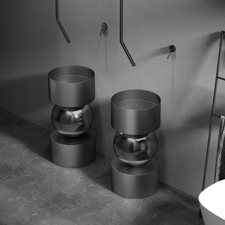 Contemporary Bathroom Sink with Pop-Up Drain Metal Round Pedestal Bathroom Sink