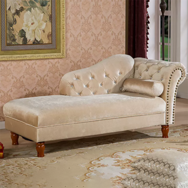 Living Room Velvet Rolled Arms Chaise Modern Chaise Lounge with Upholster