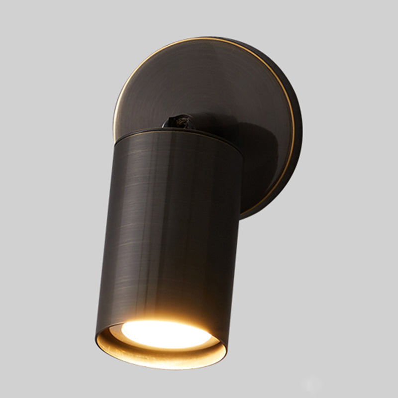 Cylinder Wall Sconce Solid Brass Wall Lighting Fixture in Black Finish