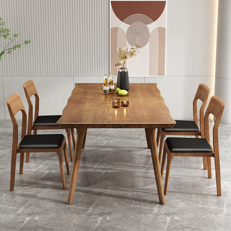 Brown Solid Wood Contemporary Dining Table Set 1/4/5/7 Pcs Dinette Set for Home