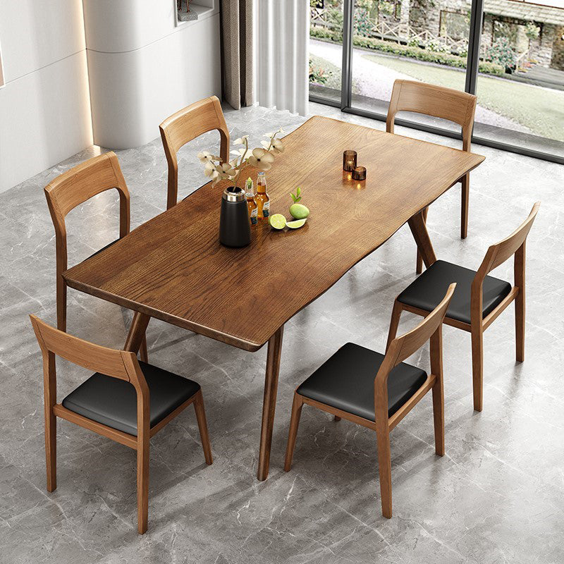 Brown Solid Wood Contemporary Dining Table Set 1/4/5/7 Pcs Dinette Set for Home
