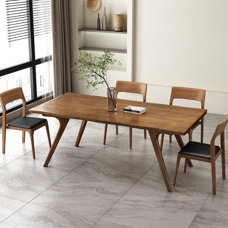 Brown Solid Wood Contemporary Dining Table Set 1/4/5/7 Pcs Dinette Set for Home