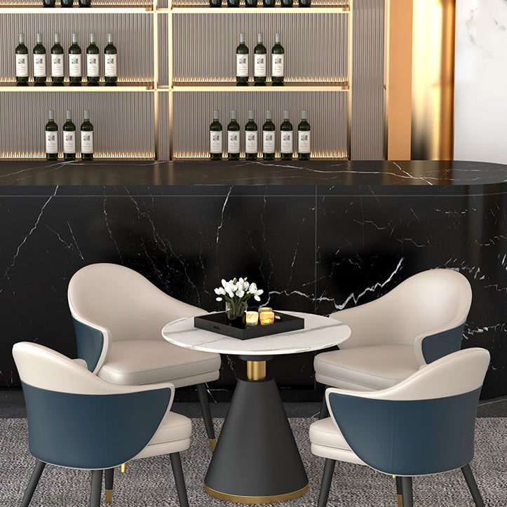 Modern Fixed Dinette Set 1/2/5 Pcs Round Stone Dinette Table with Dining Chair