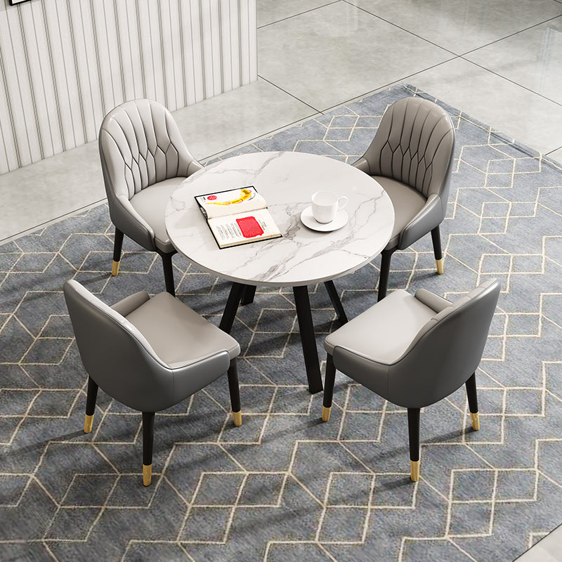 Fixed Modern Dinette Set 1/2/5 Pcs Round Stone Dining Table with Chairs