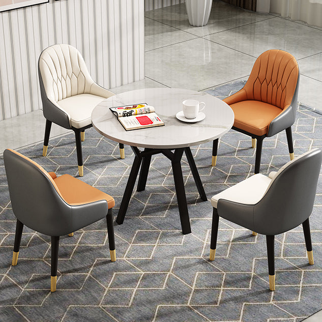 Fixed Modern Dinette Set 1/2/5 Pcs Round Stone Dining Table with Chairs