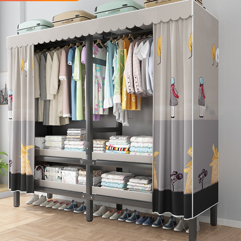 Foldable Freestanding Wardrobe Metal Frame Multifunctional Wardrobe