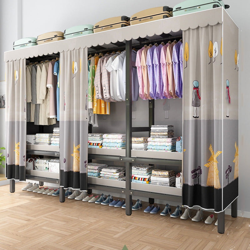 Foldable Freestanding Wardrobe Metal Frame Multifunctional Wardrobe