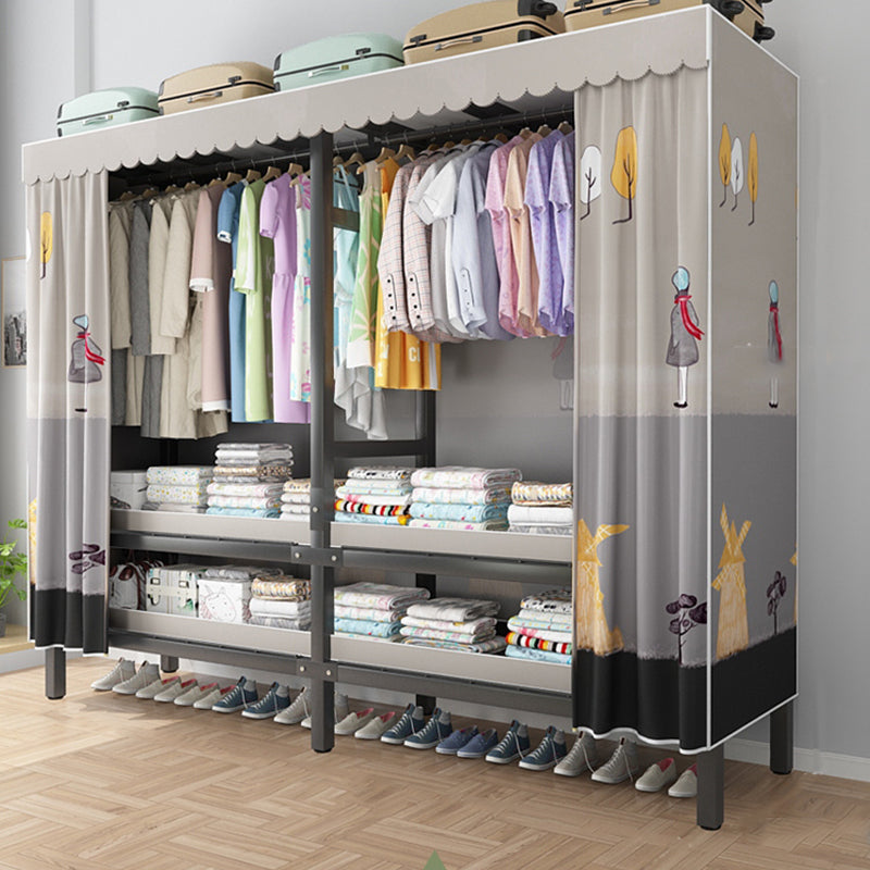 Foldable Freestanding Wardrobe Metal Frame Multifunctional Wardrobe