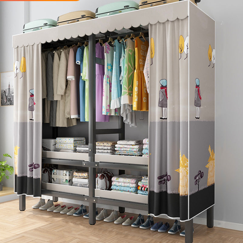 Foldable Freestanding Wardrobe Metal Frame Multifunctional Wardrobe