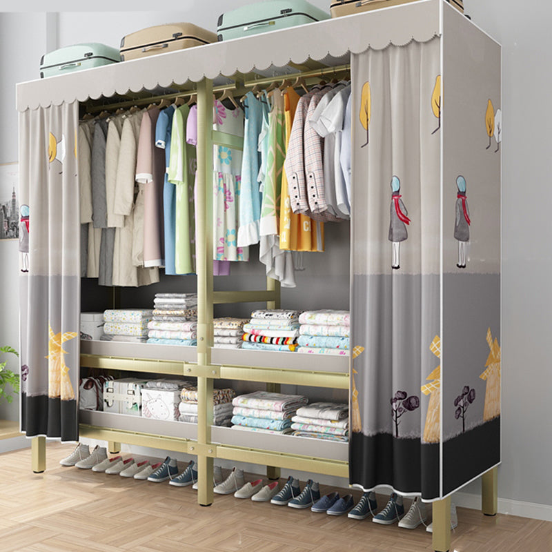 Foldable Freestanding Wardrobe Metal Frame Multifunctional Wardrobe