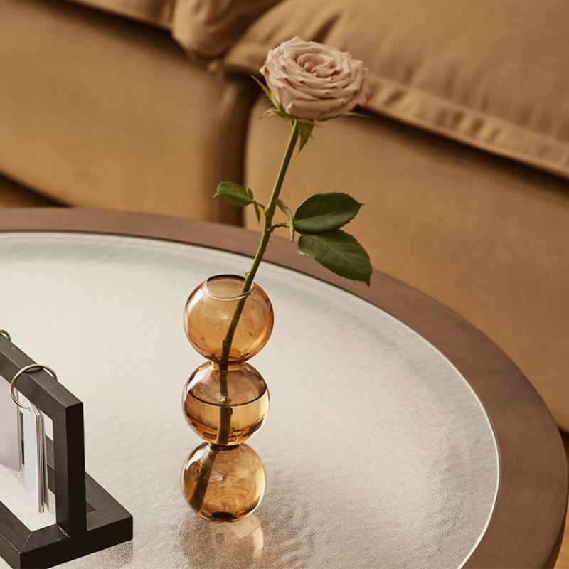 Modern Glass Top Coffee Table Solid Wood Brown Table with Storage