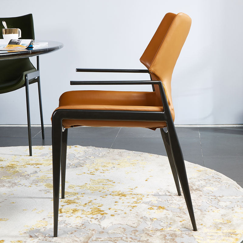 Faux Leather Dining Chairs Industrial Style Patio Dining Chair with Black Legs